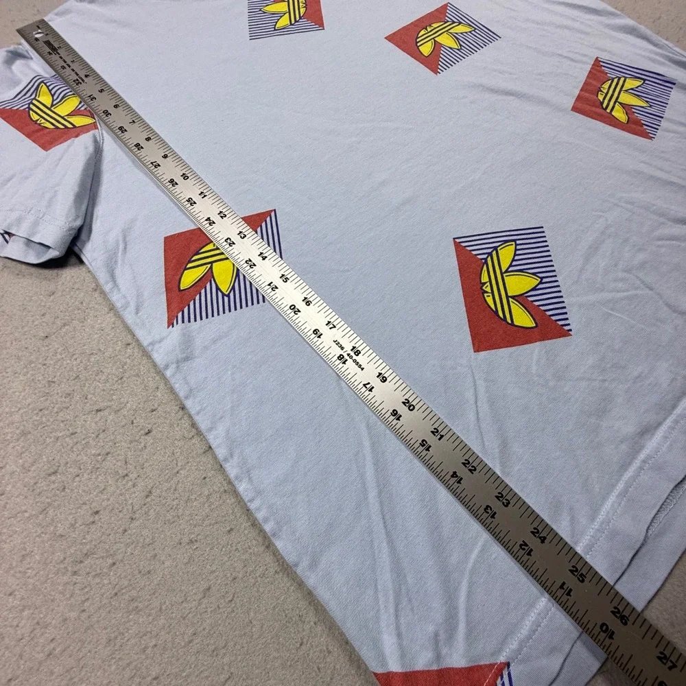 Adidas Originals Mens Trefoil Geometric Graphic T-Shirt Light Blue Large